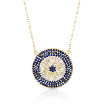 Evil Eye Crystal Disc Necklace Adjustable Pendant Necklace
