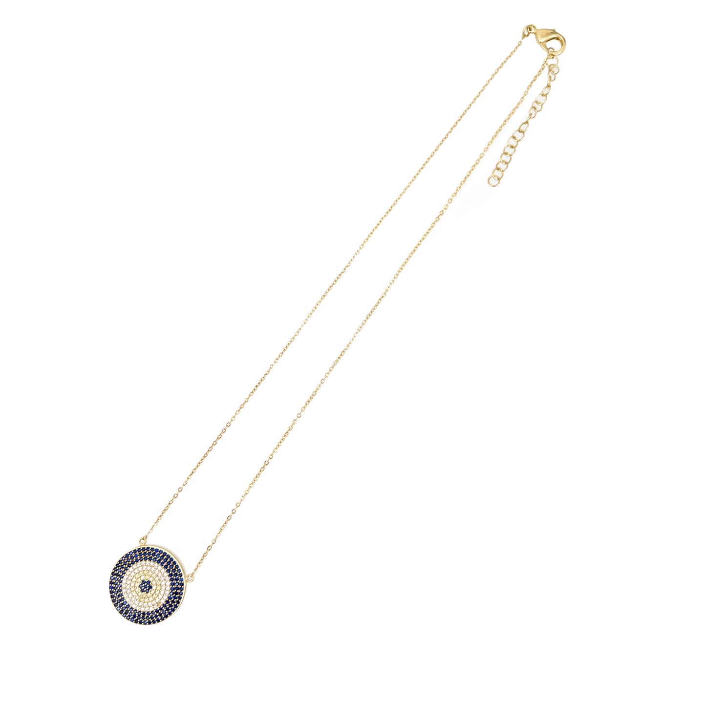 Evil Eye Crystal Disc Necklace Adjustable Pendant Necklace