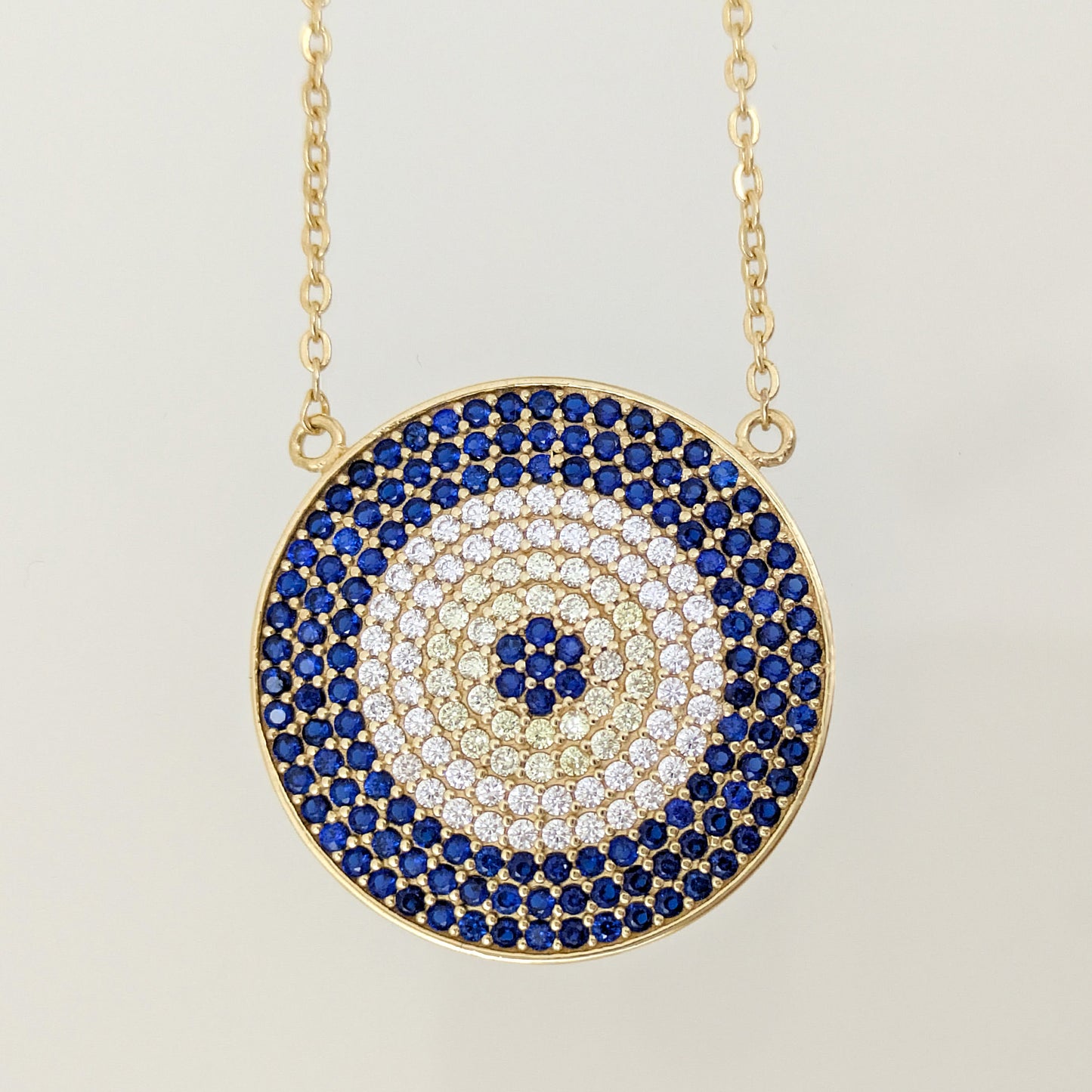 Evil Eye Crystal Disc Necklace Adjustable Pendant Necklace
