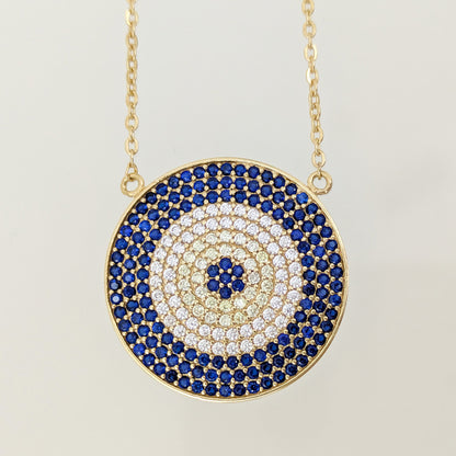 Evil Eye Crystal Disc Necklace Adjustable Pendant Necklace