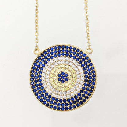 Evil Eye Crystal Disc Necklace Adjustable Pendant Necklace