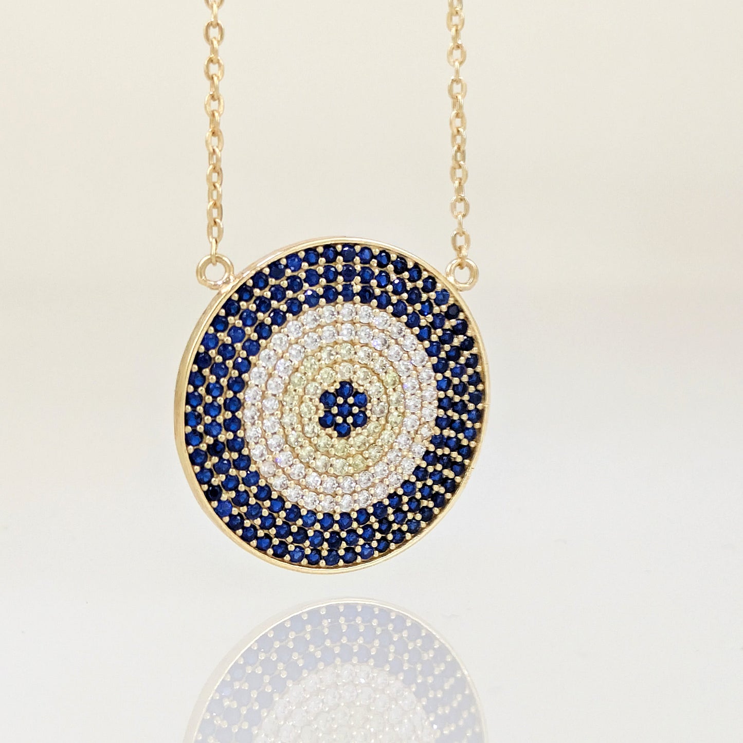 Evil Eye Crystal Disc Necklace Adjustable Pendant Necklace
