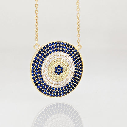 Evil Eye Crystal Disc Necklace Adjustable Pendant Necklace
