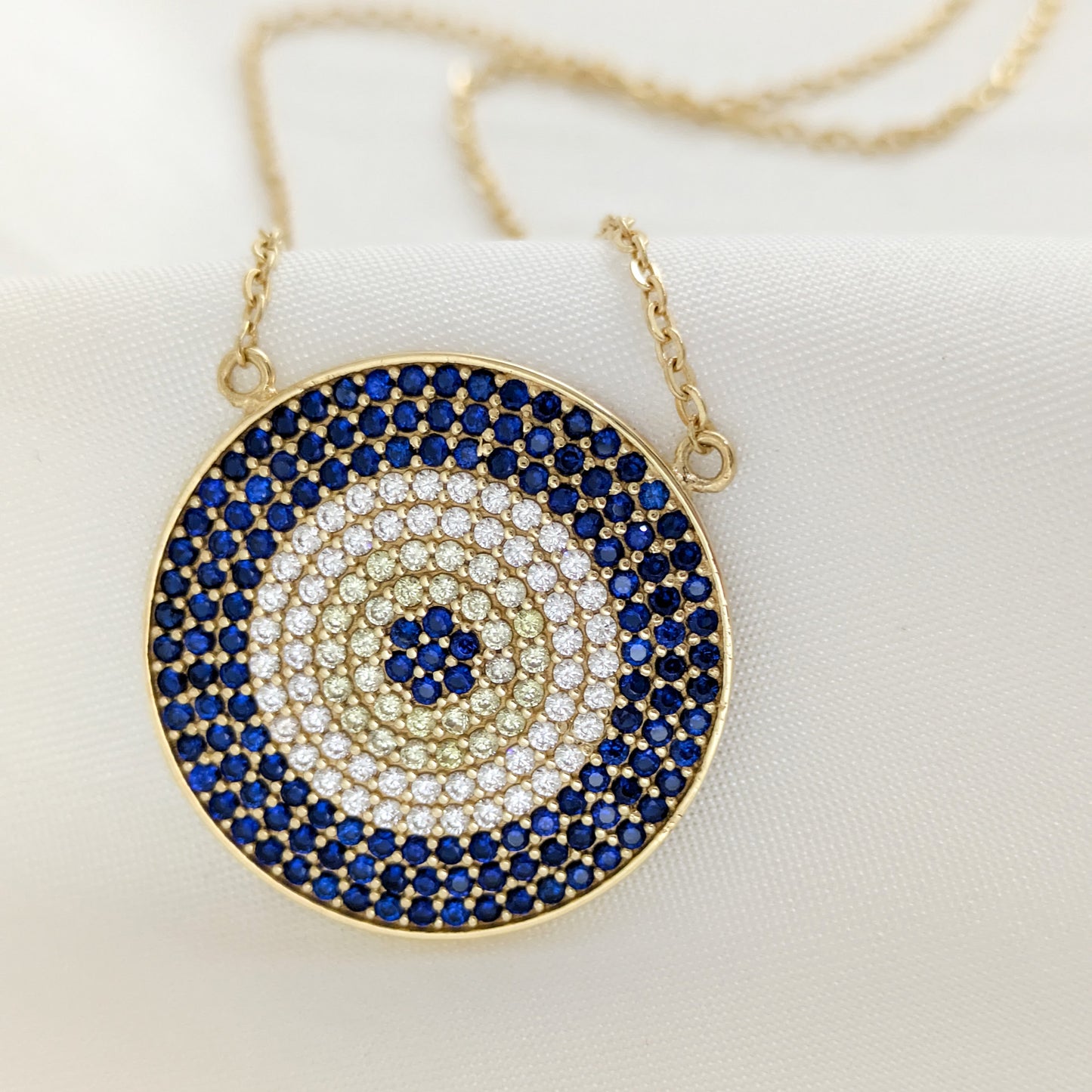 Evil Eye Crystal Disc Necklace Adjustable Pendant Necklace