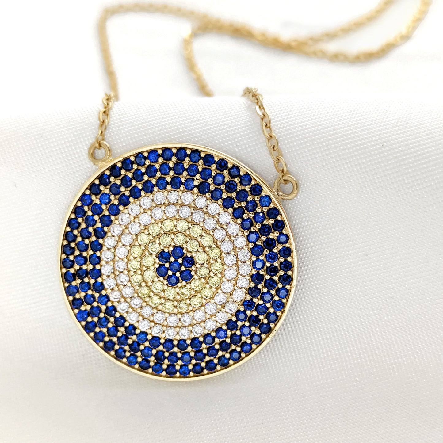 Evil Eye Crystal Disc Necklace Adjustable Pendant Necklace