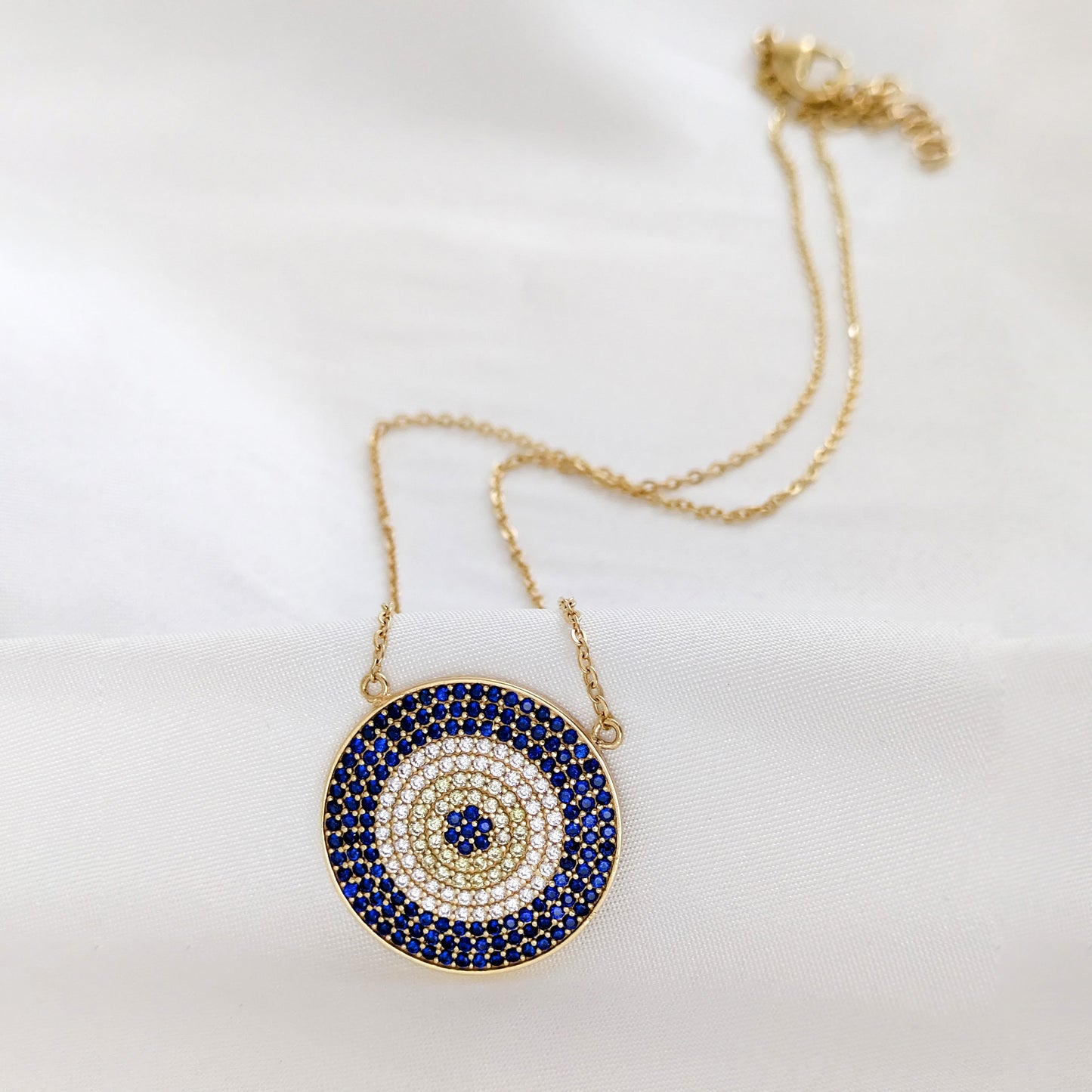 Evil Eye Crystal Disc Necklace Adjustable Pendant Necklace