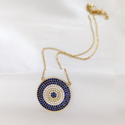 Evil Eye Crystal Disc Necklace Adjustable Pendant Necklace