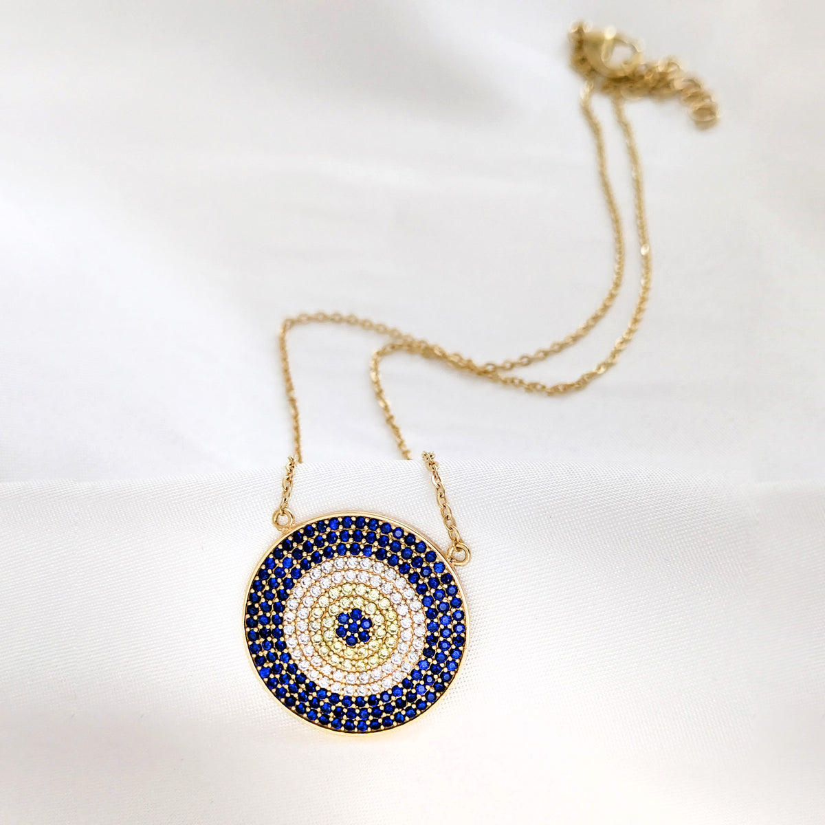 Evil Eye Crystal Disc Necklace Adjustable Pendant Necklace