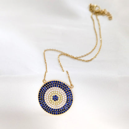 Evil Eye Crystal Disc Necklace Adjustable Pendant Necklace