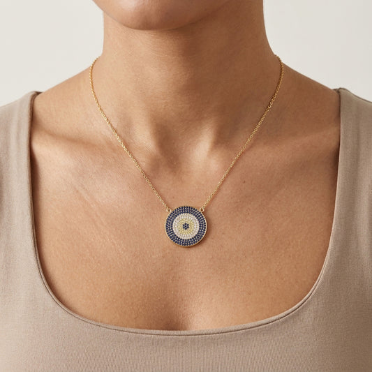 Evil Eye Crystal Disc Necklace Adjustable Pendant Necklace
