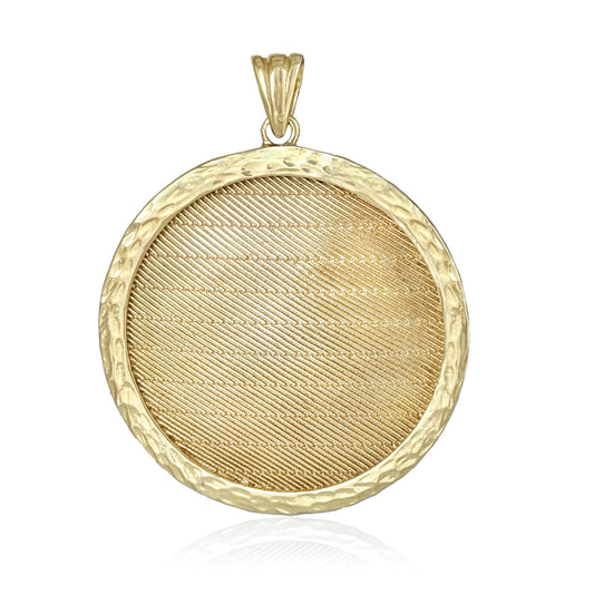 Gold Round Pendant Hammered Edge Disc Medallion Charm