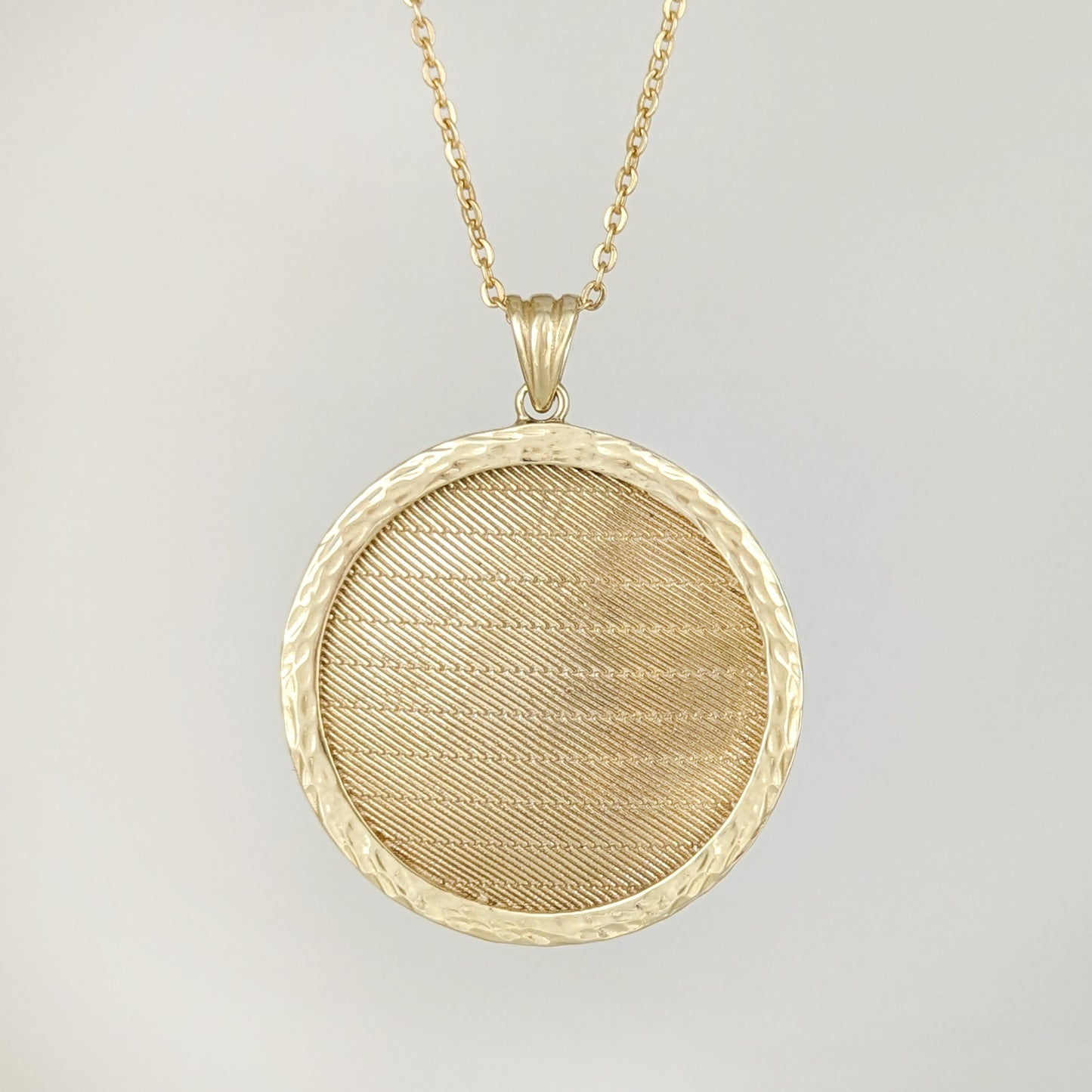 Gold Round Pendant Hammered Edge Disc Medallion Charm