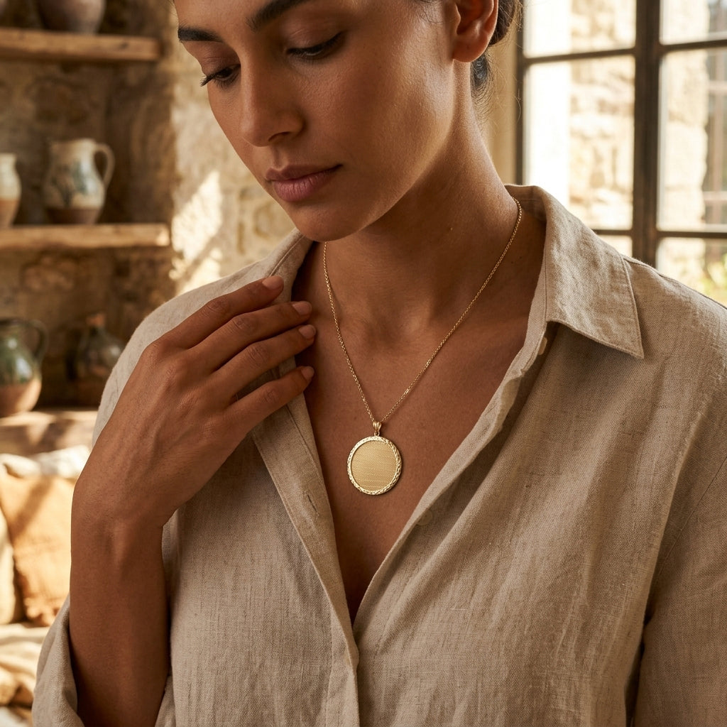 Round Pendant Hammered Edge Disc Medallion