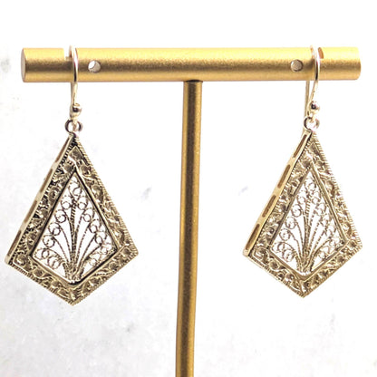 Diamond-Shaped Filigree Drop Earrings with Textured Border - TurkishBling