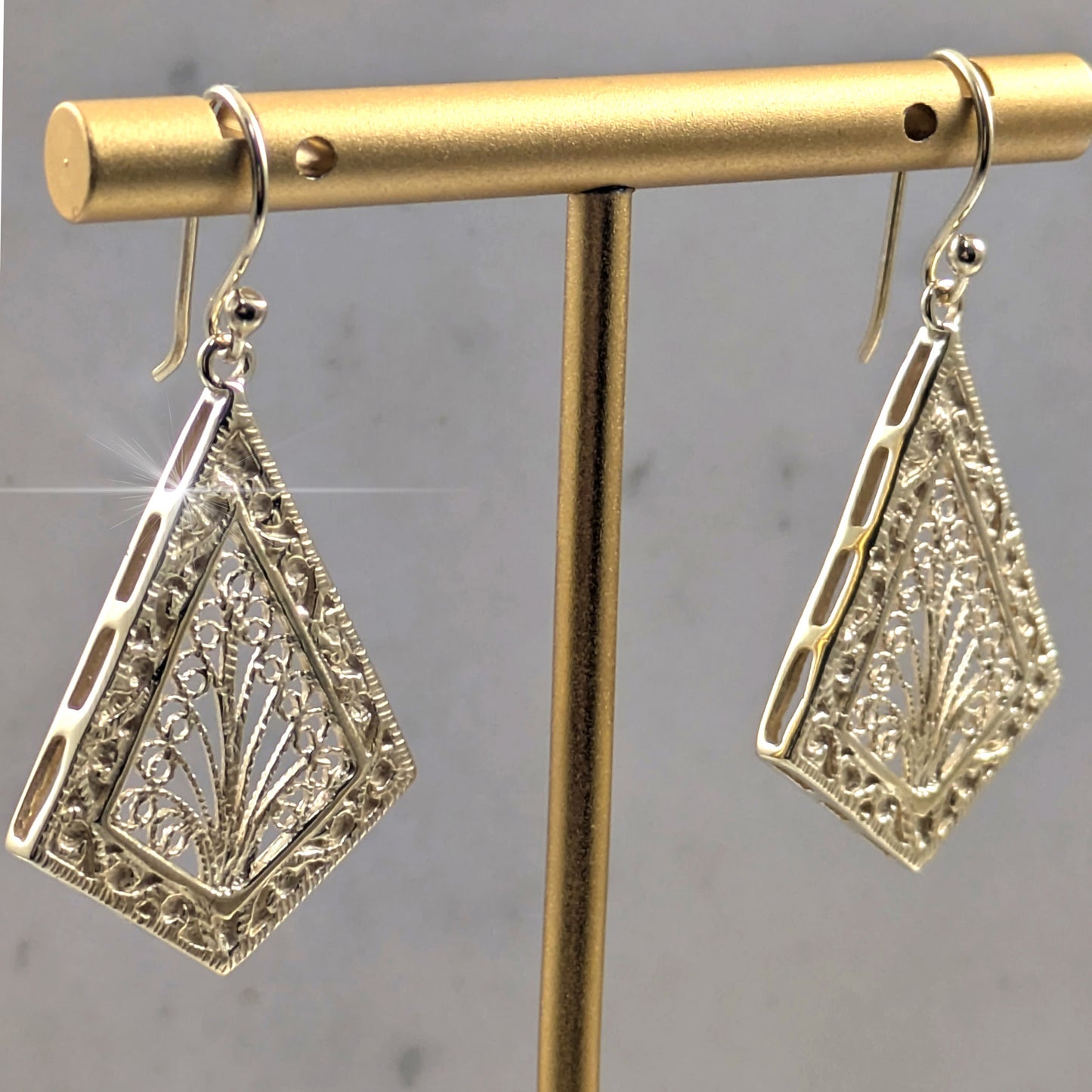 Gold Over Bronze Handmade Dangle Filigree Earring