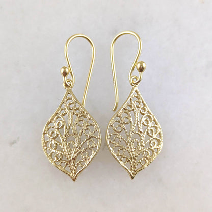 Delicate Filigree Leaf Drop Earrings – Lightweight and Elegant - TurkishBling