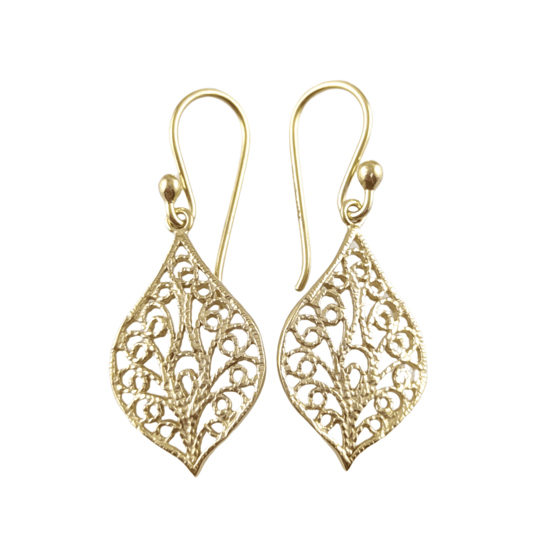Delicate Filigree Leaf Drop Earrings – Lightweight and Elegant - TurkishBling