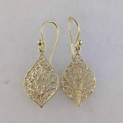 Delicate Filigree Leaf Drop Earrings – Lightweight and Elegant - TurkishBling