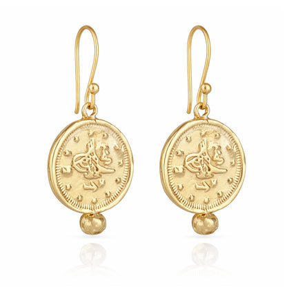 Textured Gold Coin Drop Earrings – Vintage Inspired