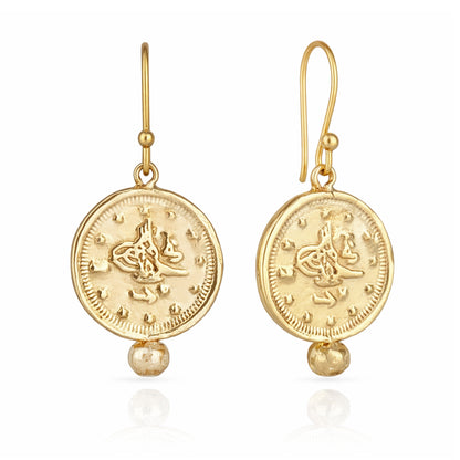 Textured Gold Coin Drop Earrings – Vintage Inspired