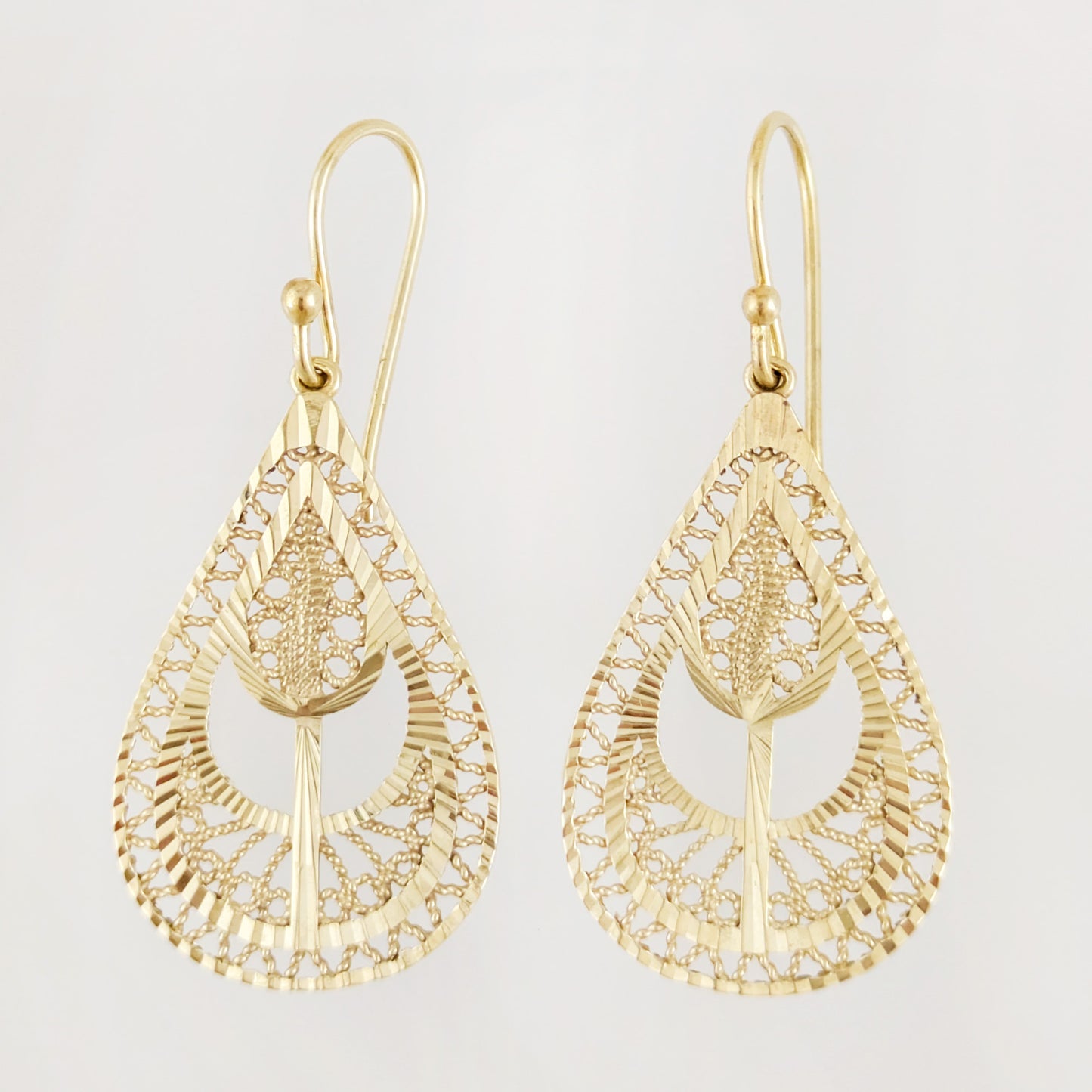 Ornate Teardrop Filigree Drop Earrings with Leaf-Inspired Openwork
