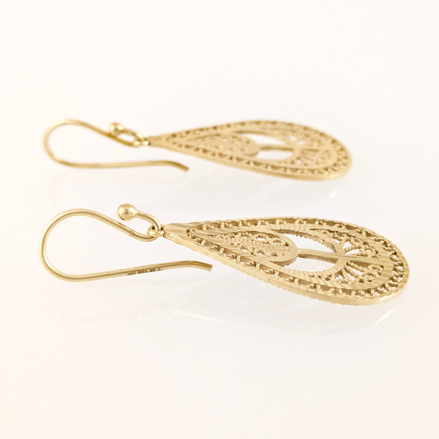 Ornate Teardrop Filigree Drop Earrings with Leaf-Inspired Openwork