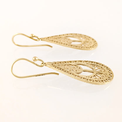 Ornate Teardrop Filigree Drop Earrings with Leaf-Inspired Openwork