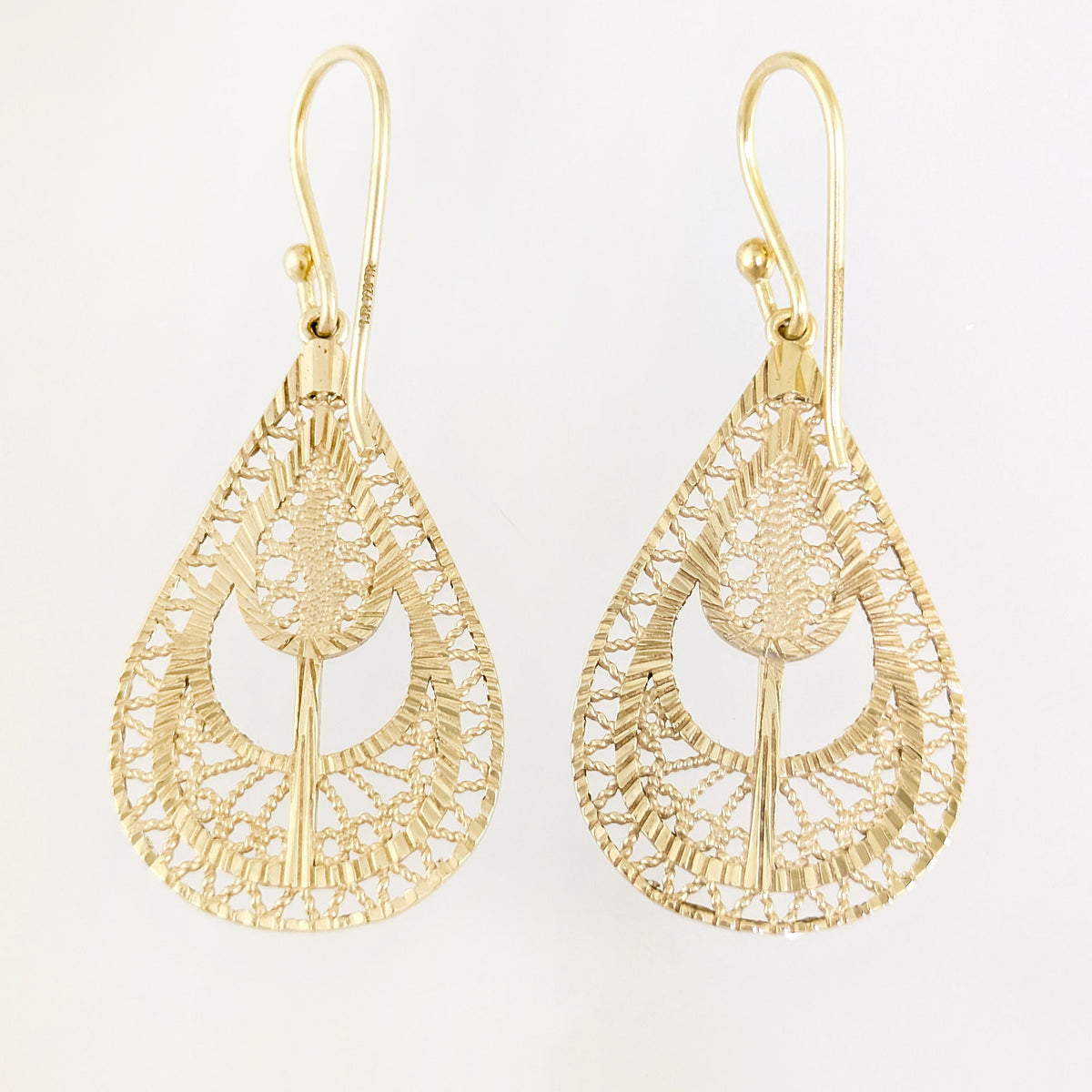 Ornate Teardrop Filigree Drop Earrings with Leaf-Inspired Openwork