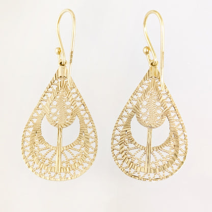 Ornate Teardrop Filigree Drop Earrings with Leaf-Inspired Openwork