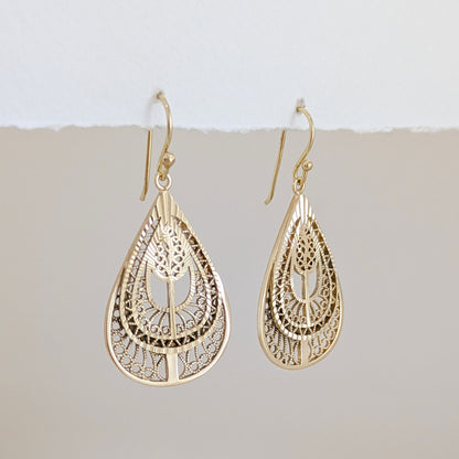 Teardrop Filigree Drop Earrings