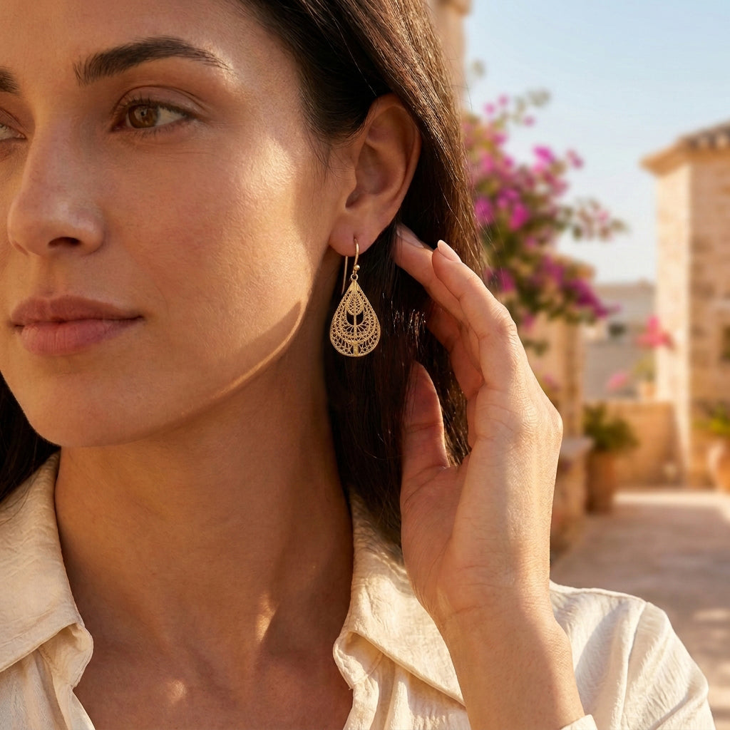 Teardrop Filigree Drop Earrings
