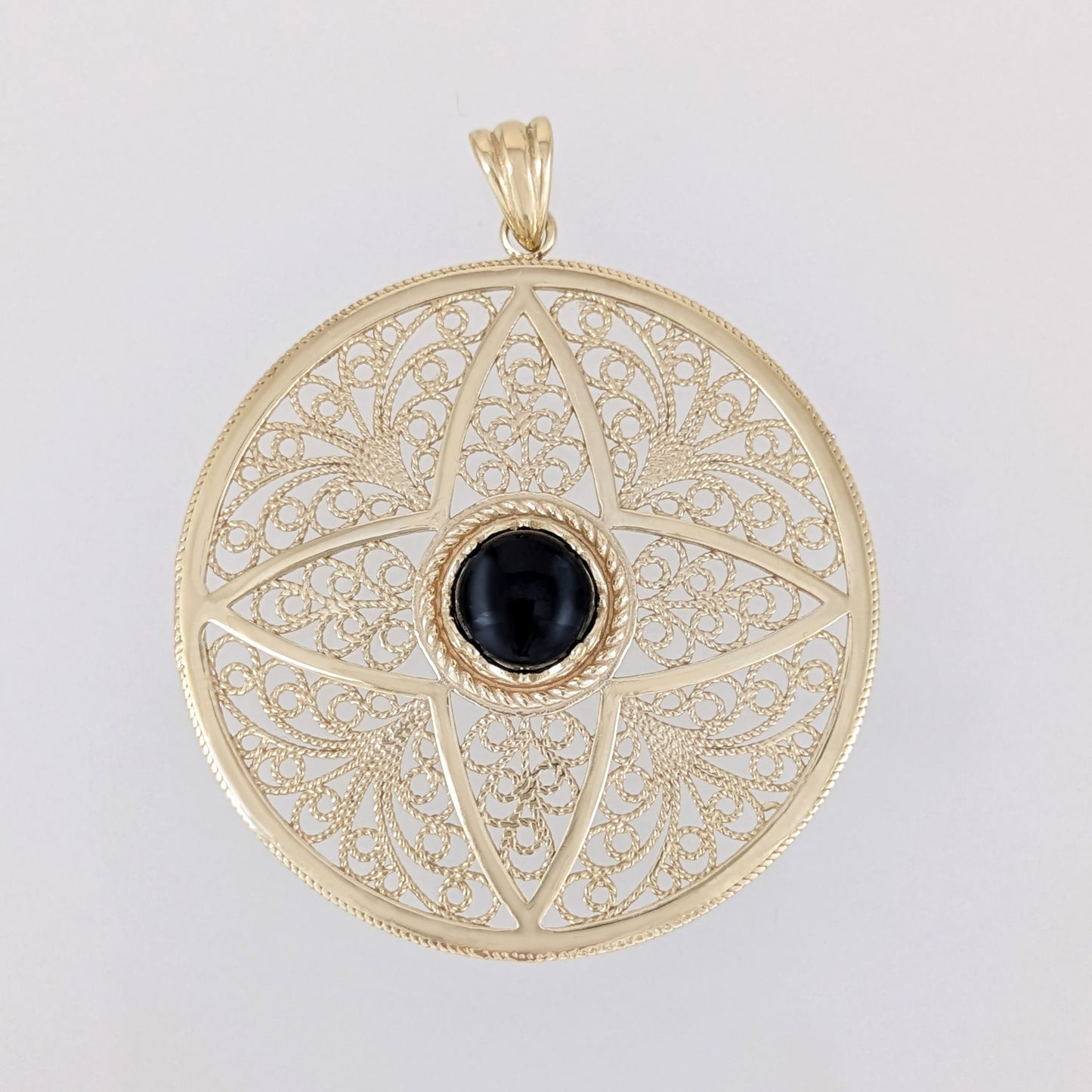 Black Onyx Filigree Pendant Gold Mandala Medallion Necklace Charm