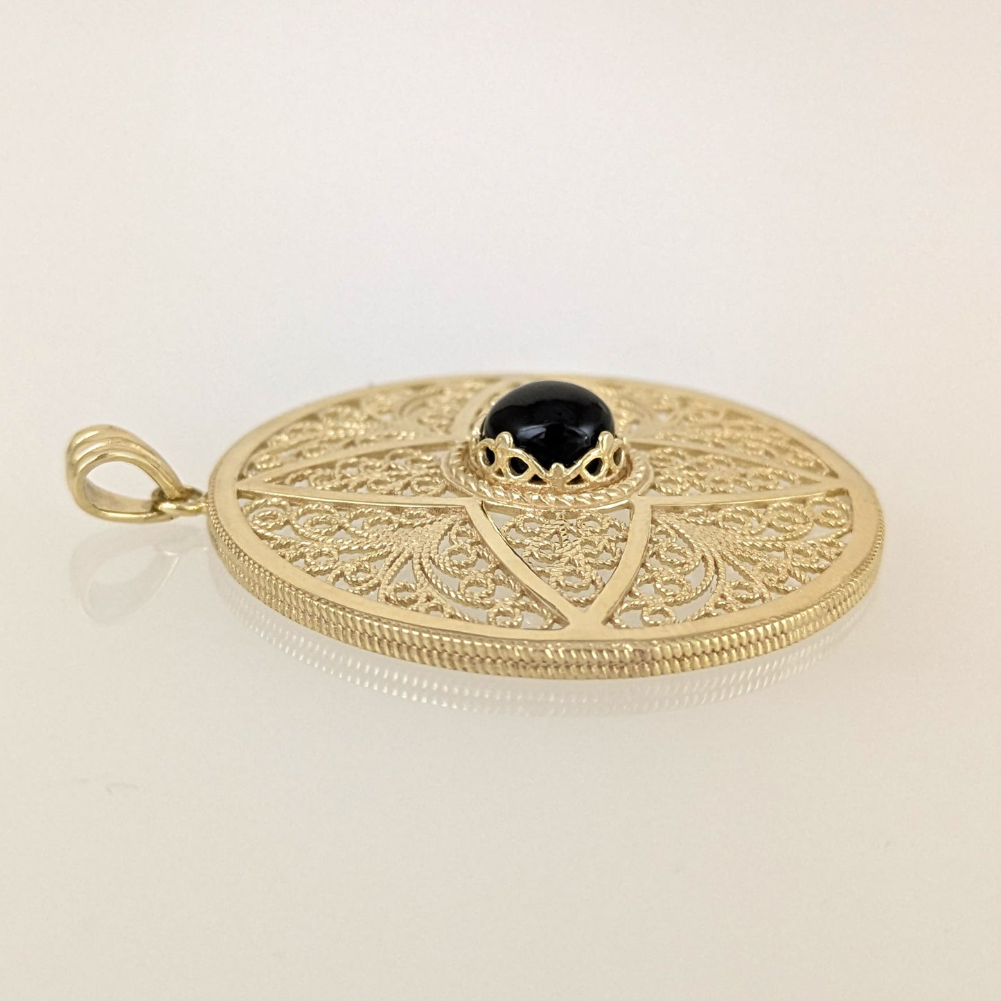 Black Onyx Filigree Pendant Gold Mandala Medallion Necklace Charm
