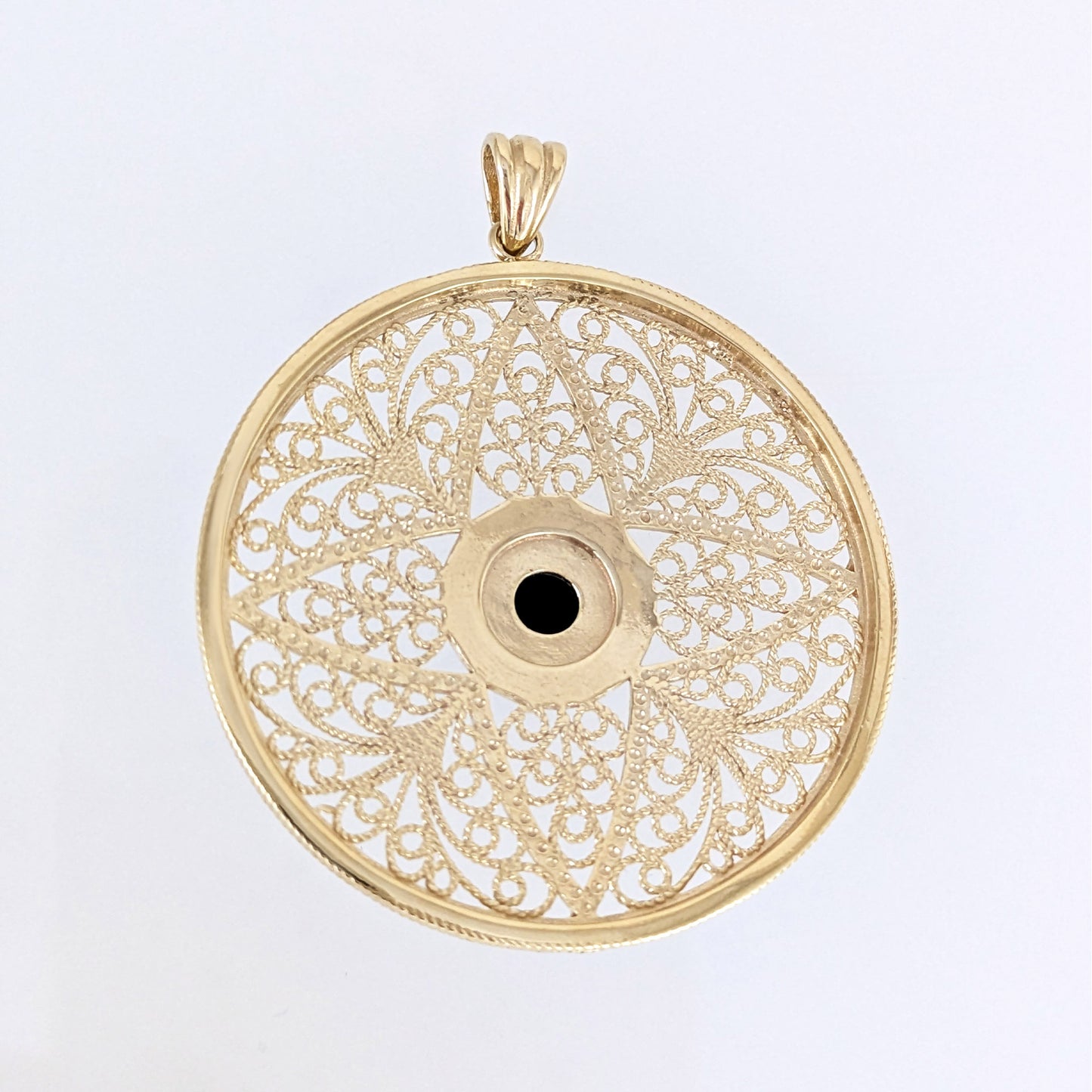 Black Onyx Filigree Pendant Gold Mandala Medallion Necklace Charm