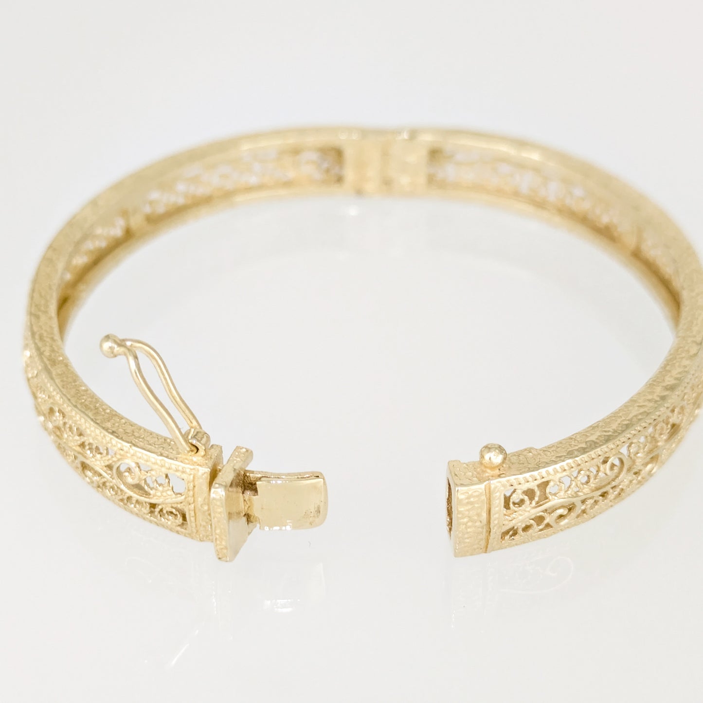 Turkish Filigree Gold Plated Hinged Bangle Bracelet with Openwork Design