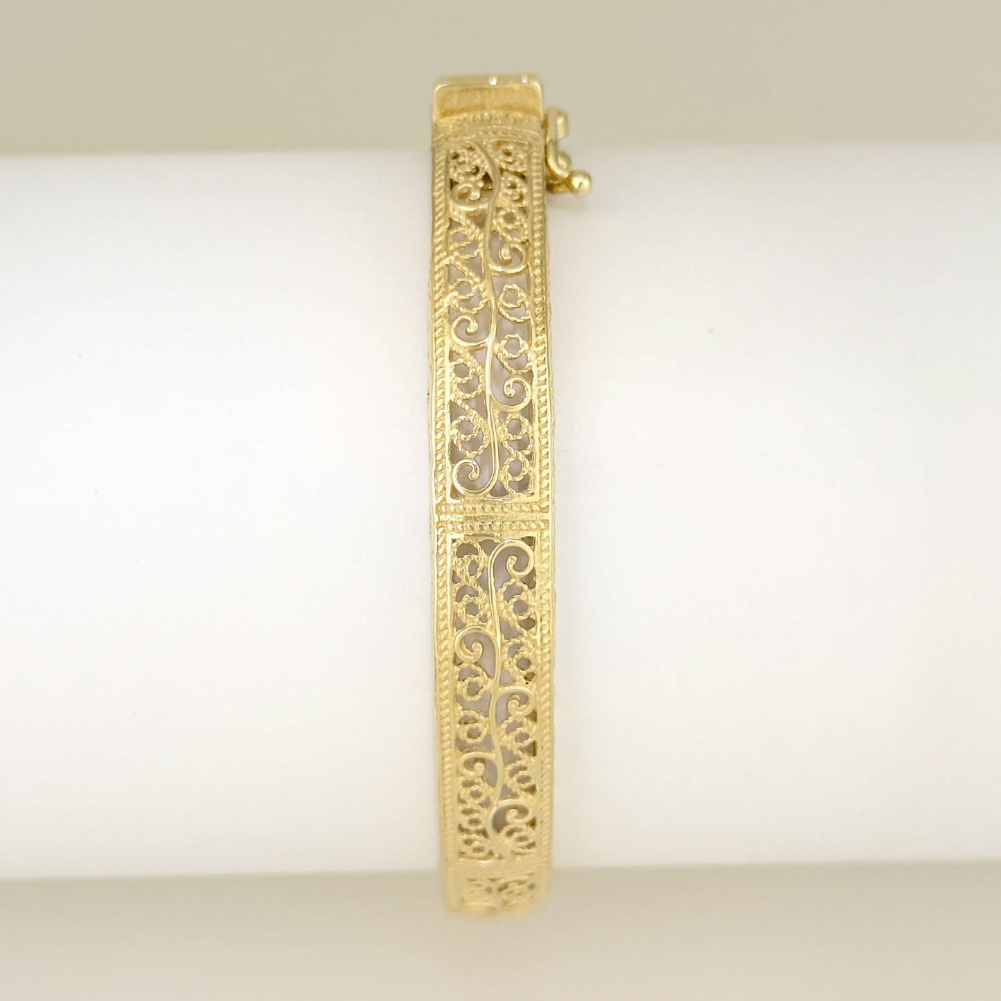 Turkish Filigree Gold Plated Hinged Bangle Bracelet with Openwork Design