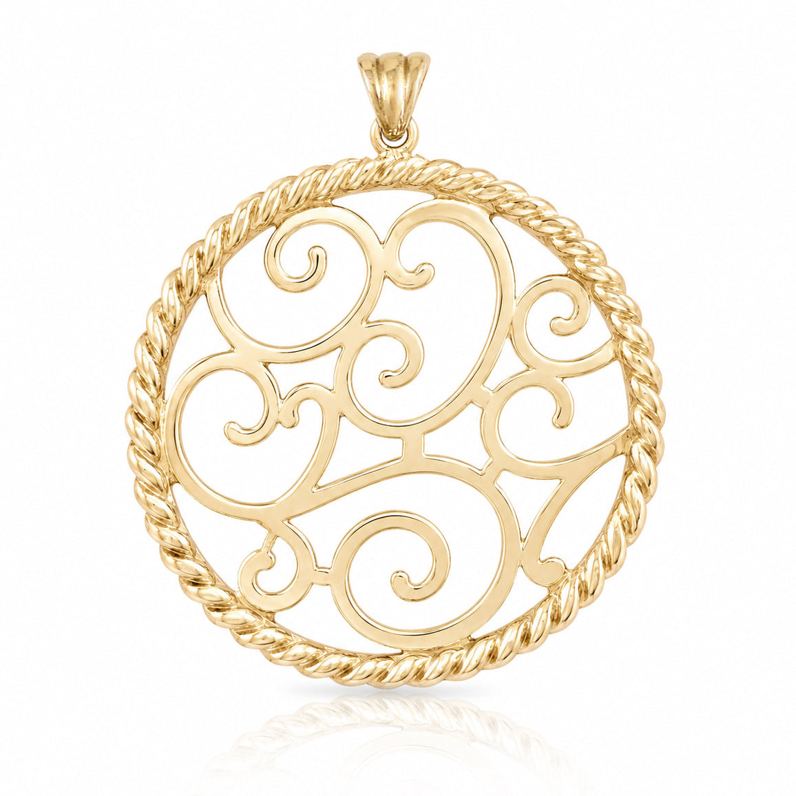Ornate Scrollwork Round Pendant with Rope Border