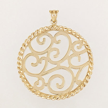 Ornate Scrollwork Round Pendant with Rope Border