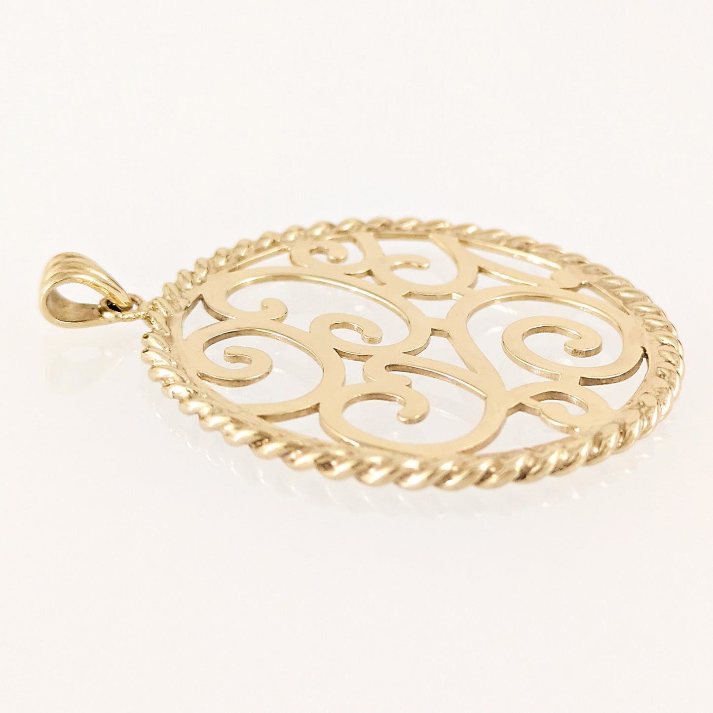 Ornate Scrollwork Round Pendant with Rope Border