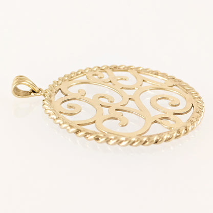 Ornate Scrollwork Round Pendant with Rope Border