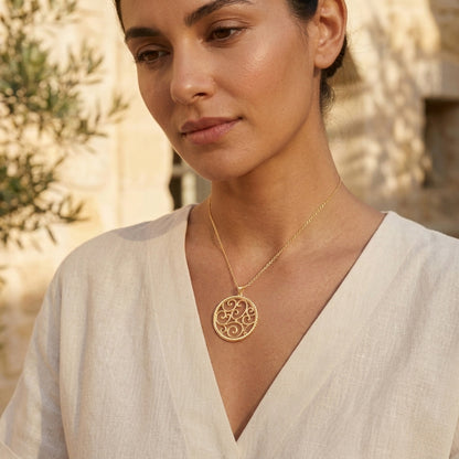 Ornate Scrollwork Round Pendant with Rope Border