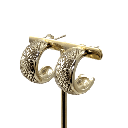 Etruscan J Hoop Earrings with Milgrain Detailing -Byzantine Design - TurkishBling