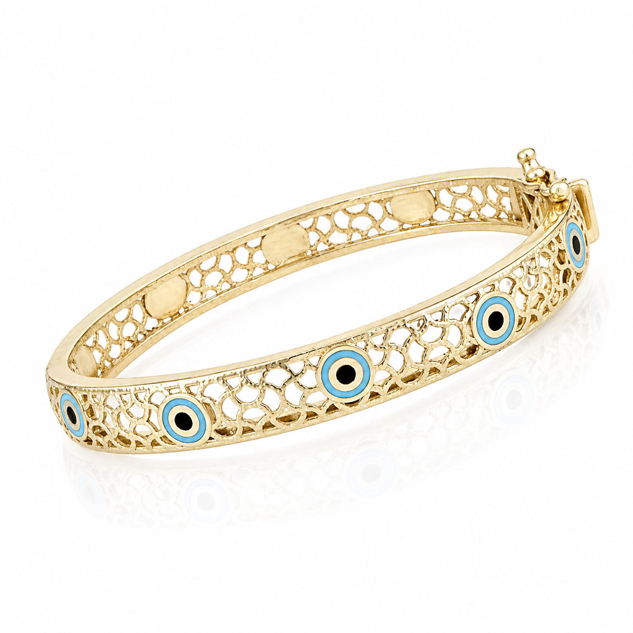 Evil Eye Filigree Bangle Bracelet Gold Hinged Nazar Cuff