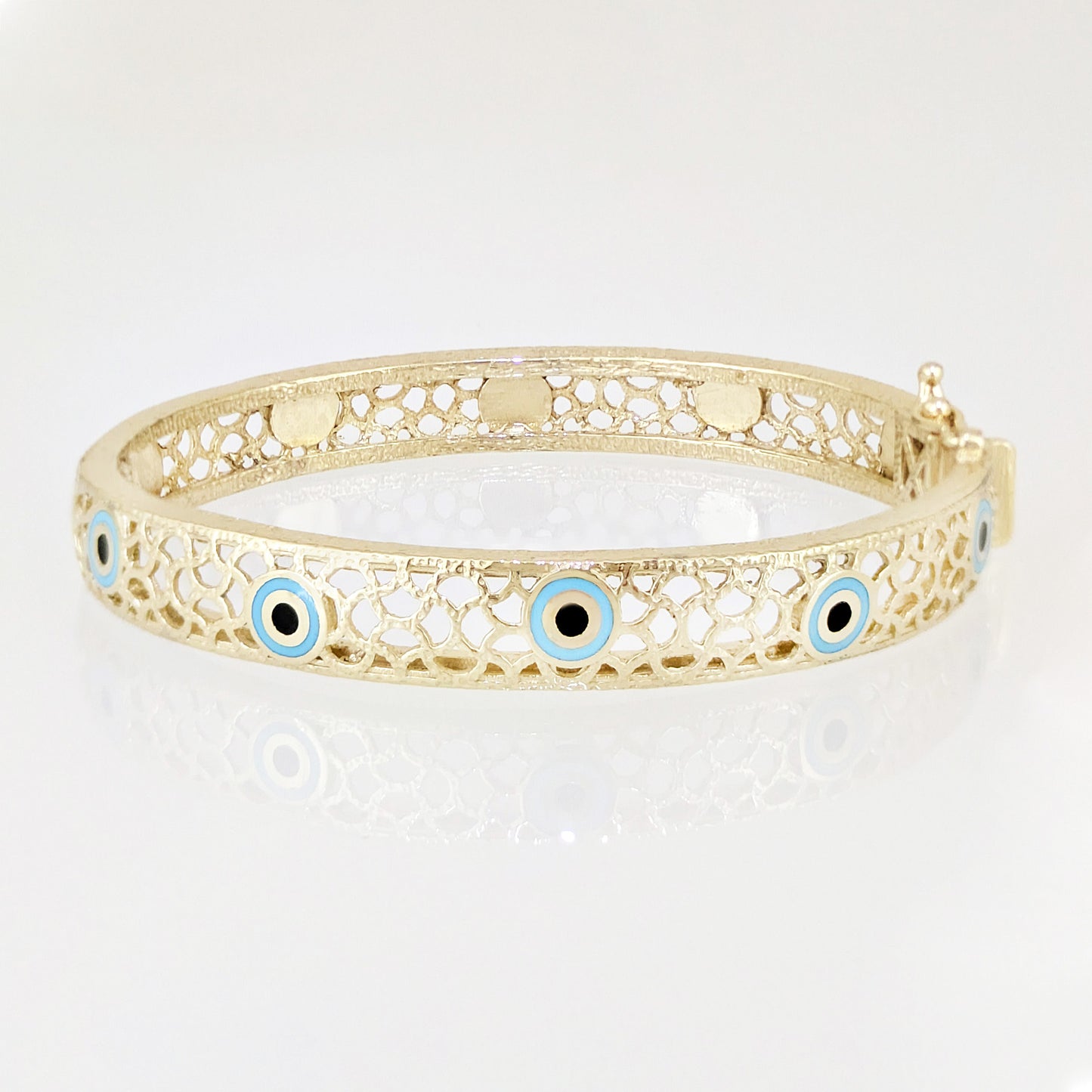 Evil Eye Filigree Bangle Bracelet Gold Hinged Nazar Cuff