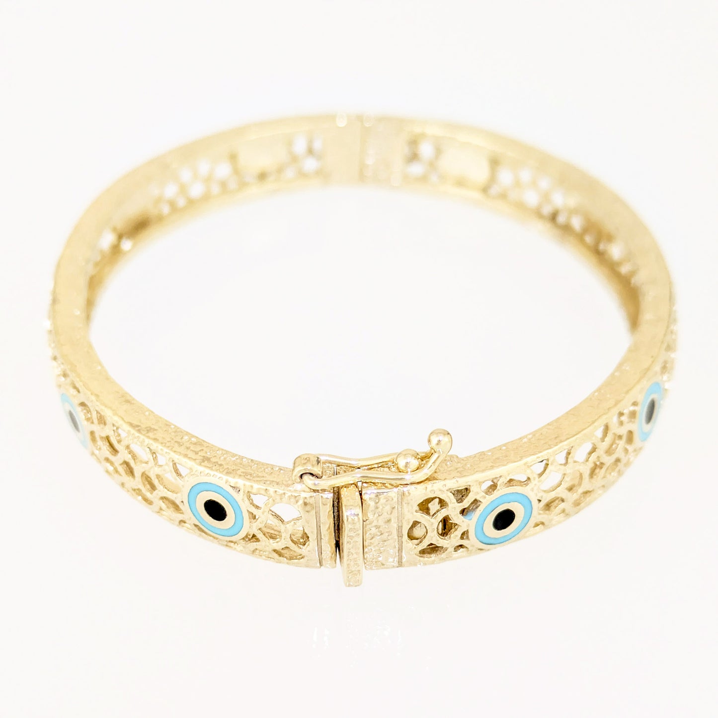 Evil Eye Filigree Bangle Bracelet Gold Hinged Nazar Cuff