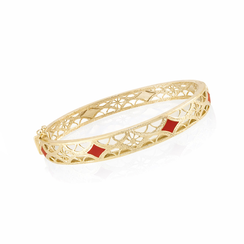 Enamel Filigree Hinged Bangle Bracelet