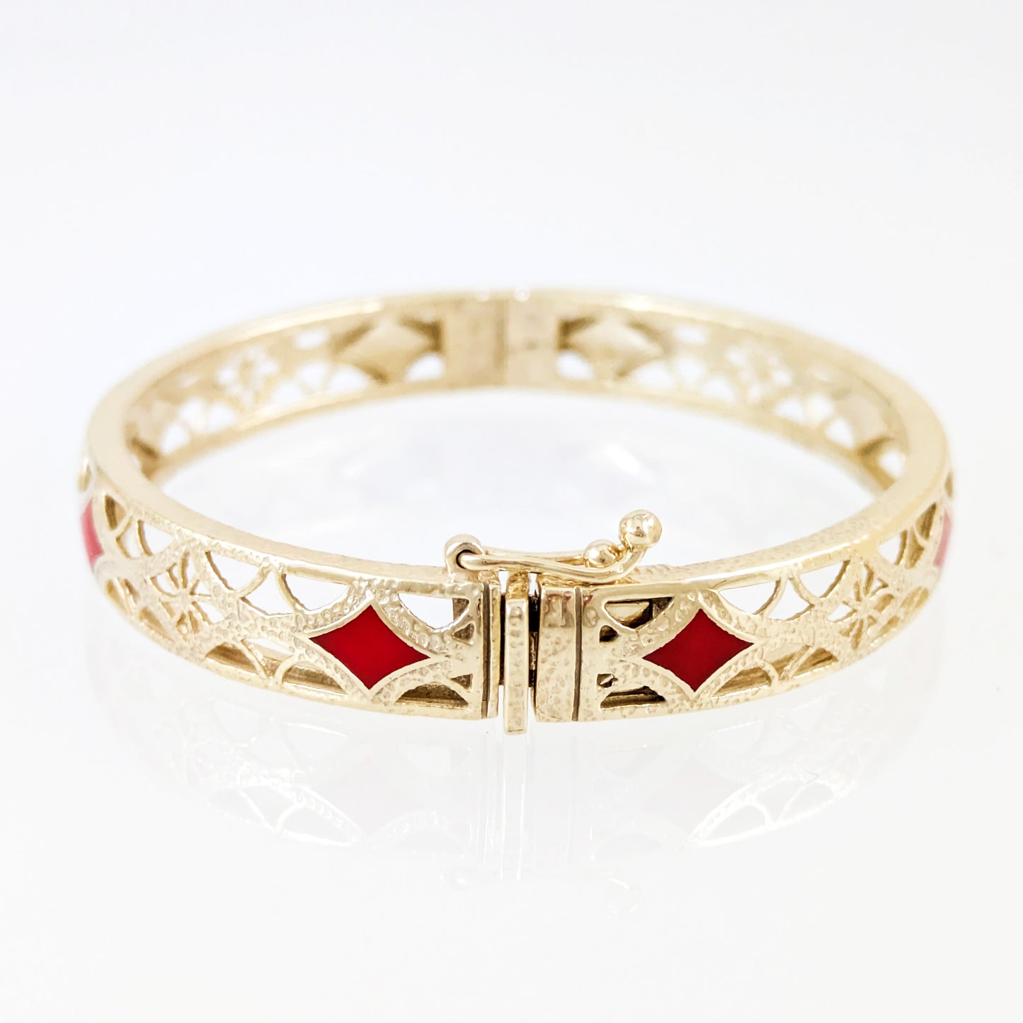 Enamel Filigree Hinged Bangle Bracelet