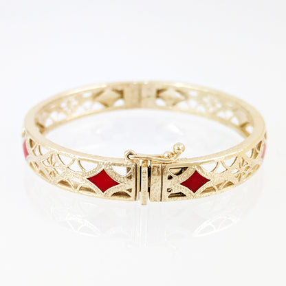Enamel Filigree Hinged Bangle Bracelet