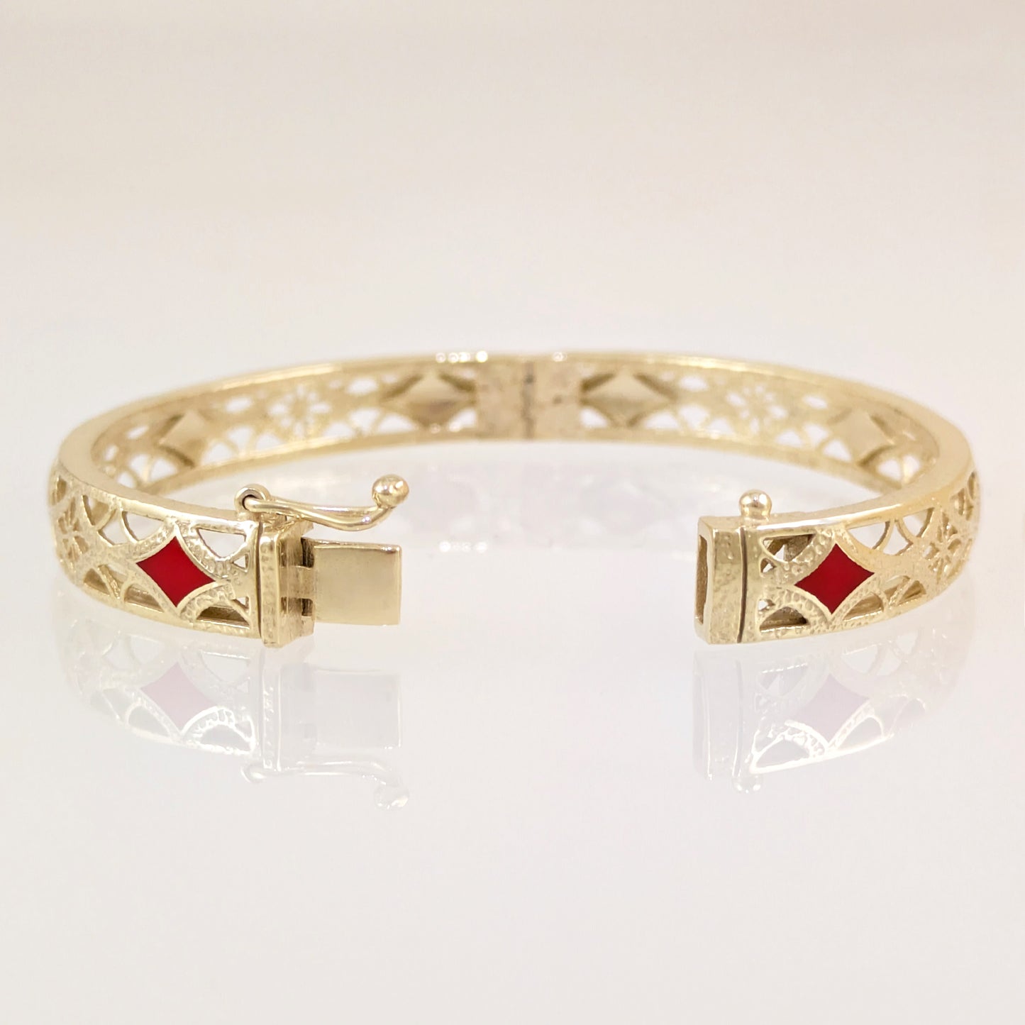 Enamel Filigree Hinged Bangle Bracelet