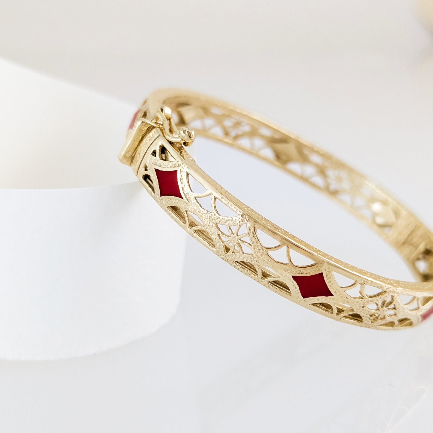 Enamel Filigree Hinged Bangle Bracelet